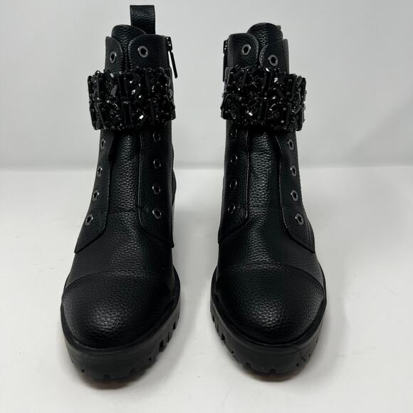 Karl Lagerfeld Boots Woman's 7.5M Black Payson Side Zip Jeweled Ankle Belt  NWOT - Picture 6 of 13